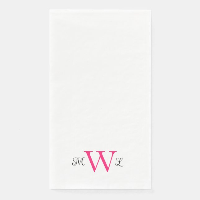 Servilleta De Papel Boda Elegante Blanca con Monograma Blanco Rosado y (Anverso)