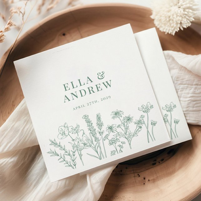 Servilleta De Papel Boda elegante Boho Wildflower de primavera verde (Subido por el creador)