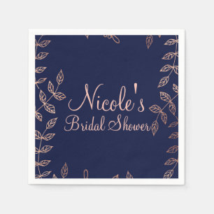 Servilleta De Papel Boda elegante botánica glamour en azul y dorado ro