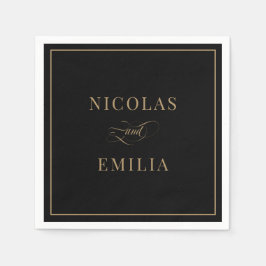 Servilleta De Papel Boda Elegante Caligrafía Oro Negro