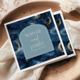 Servilleta De Papel Boda Elegante Cielo Estrellado Celeste Dorado Azul