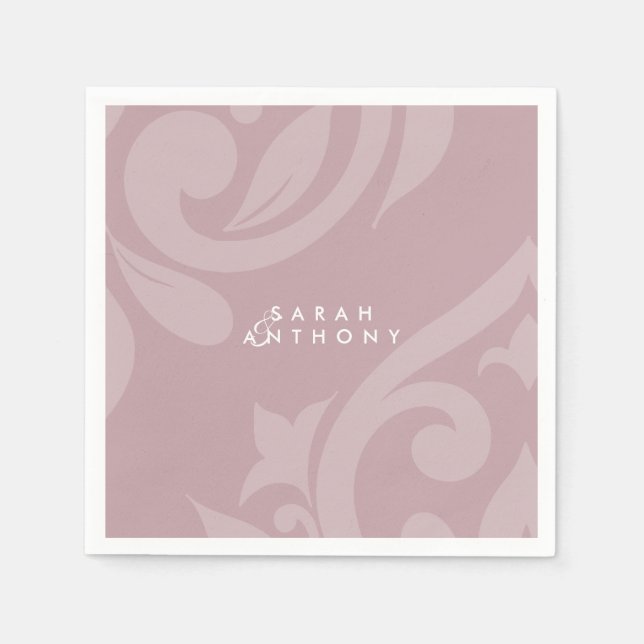 Servilleta De Papel Boda elegante clásico de la Damask rosa del Pastel (Anverso)