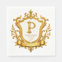 Servilleta De Papel Boda Elegante con Cresta de Monograma Vintage de O