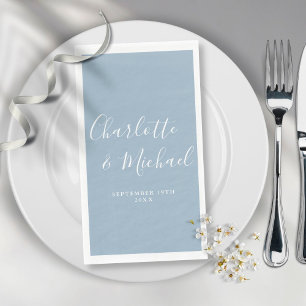 Servilleta De Papel Boda elegante con guion de firma azul polvoriento