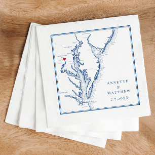 Servilleta De Papel Boda elegante con mapa azul marino de Washington D