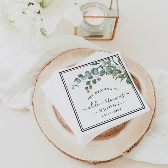 Servilleta De Papel Boda Elegante con Monograma de Eucalipto (Subido por el creador)