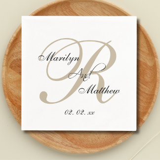 Servilleta De Papel Boda elegante con monograma de oro personalizado