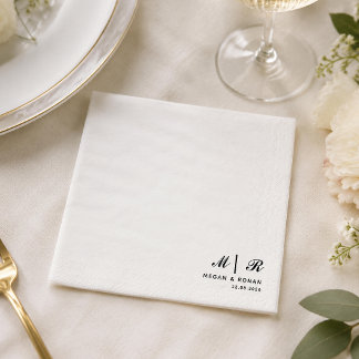 Servilleta De Papel Boda Elegante con Monograma Negro