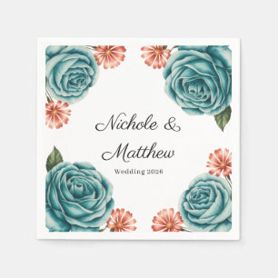 Servilleta De Papel Boda elegante con rosa verde azulado y margarita n