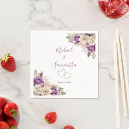 Servilleta De Papel Boda elegante con rosas púrpura y marfil