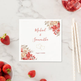 Servilleta De Papel Boda elegante con rosas rojas y marfil