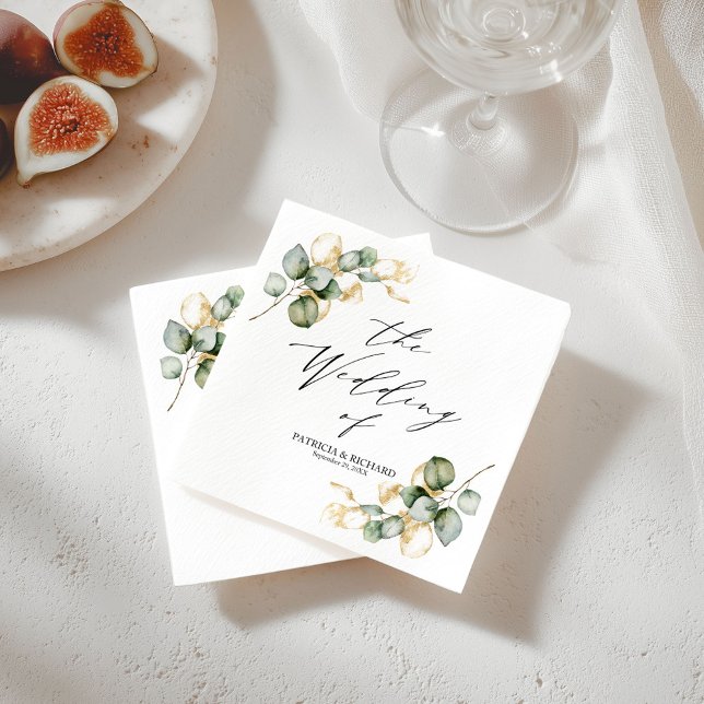 Servilleta De Papel Boda elegante con vegetación dorada (Subido por el creador)