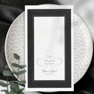 Servilleta De Papel Boda Elegante Corazones Negros y Blancos Amor Eter