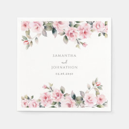 Servilleta De Papel Boda elegante de acuarela floral rosa