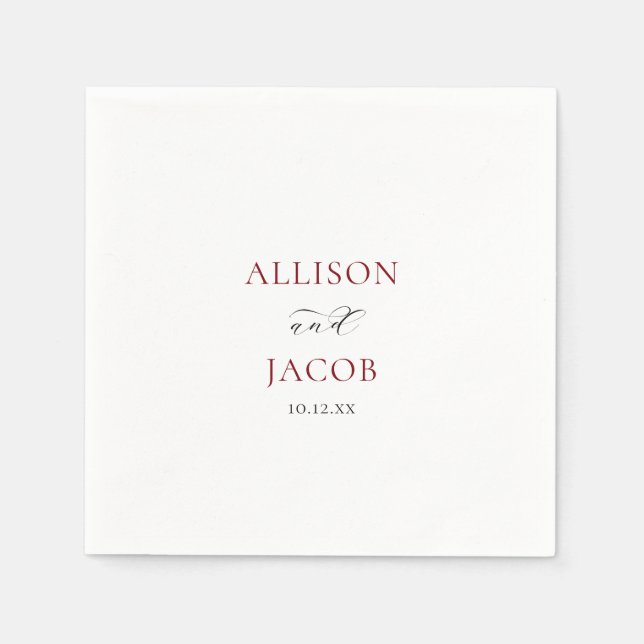 Servilleta De Papel Boda elegante de Borgoña y Negro (Anverso)