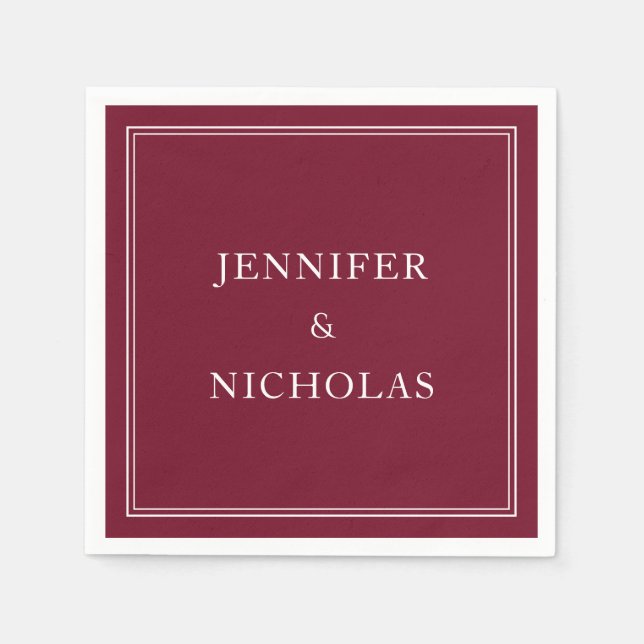 Servilleta De Papel Boda elegante de burgundy (Anverso)