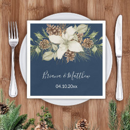 Servilleta De Papel Boda elegante de escritura azul marino de invierno