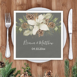 Servilleta De Papel Boda elegante de escritura gris de invierno