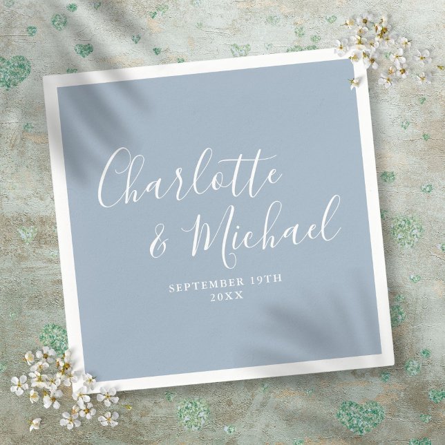 Servilleta De Papel Boda elegante de firma azul polvoriento (Dusty Blue Elegant Signature Wedding Napkins)
