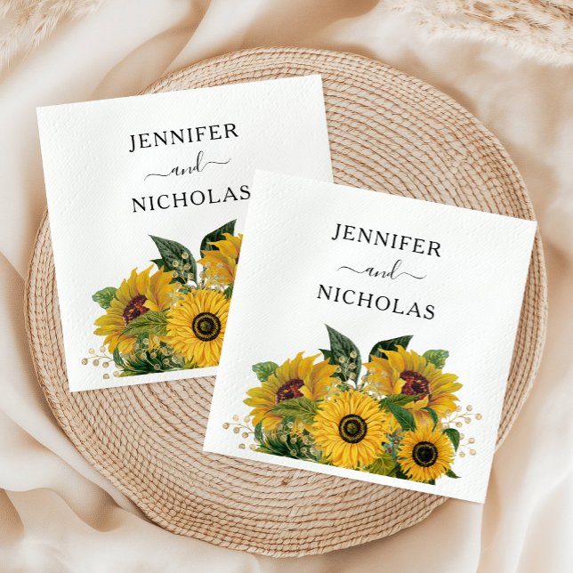 Servilleta De Papel Boda elegante de flores de girasol (Elegant Floral Sunflower Wedding Napkins)