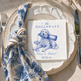Servilleta De Papel Boda Elegante de Golden Doodle con Chinoiserie Azu