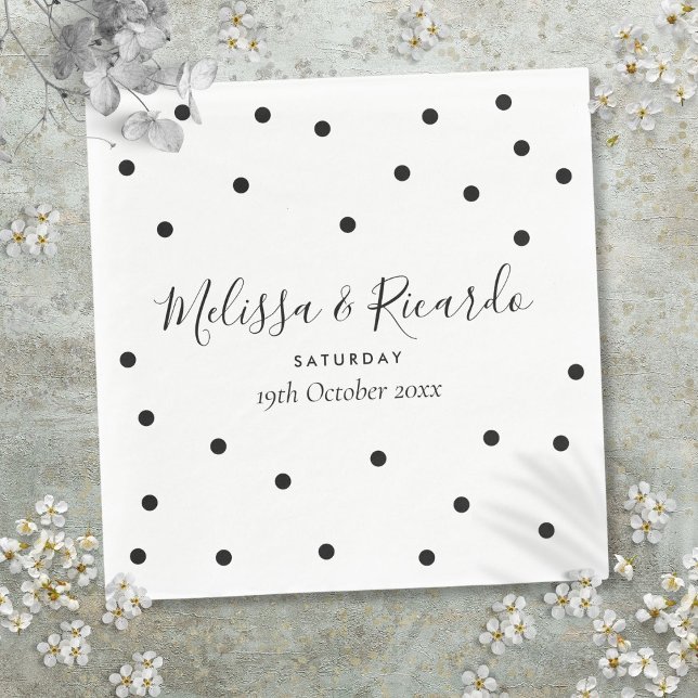 Servilleta De Papel Boda Elegante de Lunares Negros y Blancos (Elegant Black and White Polka Dots Wedding Napkins)