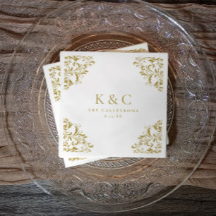 Servilleta De Papel Boda elegante de oro con monograma vintage