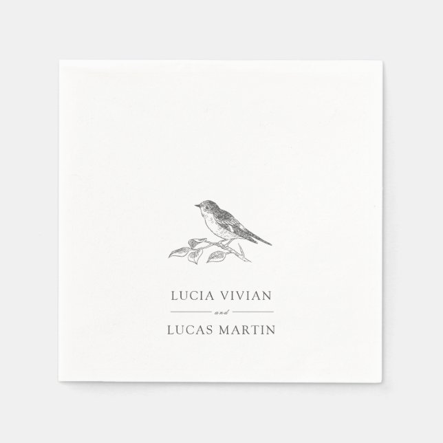 Servilleta De Papel Boda Elegante De Pájaro Negro Y Blanco (Anverso)