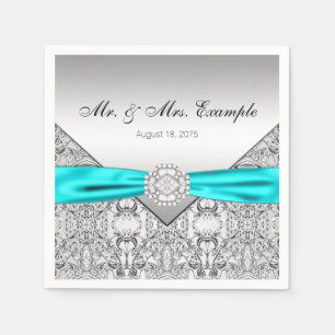 Servilleta De Papel Boda elegante de plata y azul turquesa