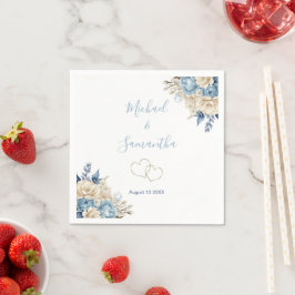 Servilleta De Papel Boda elegante de rosa azul y marfil