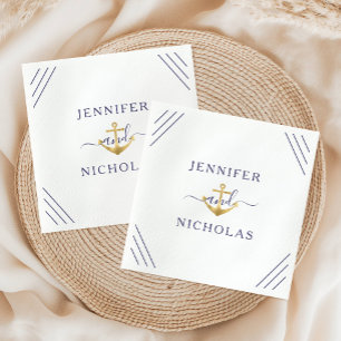 Servilleta De Papel Boda elegante del ancla náutica azul marino 