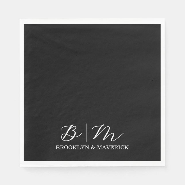 Servilleta De Papel Boda elegante en blanco y negro (Anverso)
