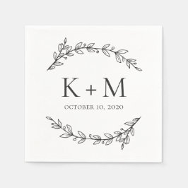 Servilleta De Papel Boda elegante en el jardín. Botánica en blanco y n