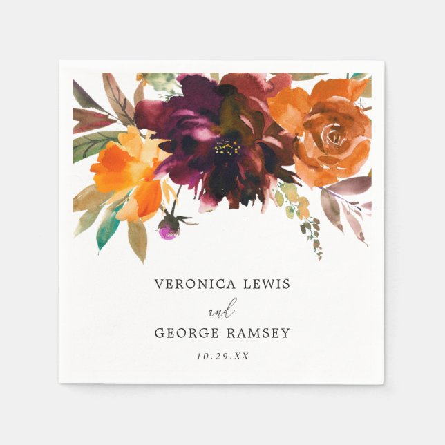 Servilleta De Papel Boda elegante floral de otoño rústico (Anverso)
