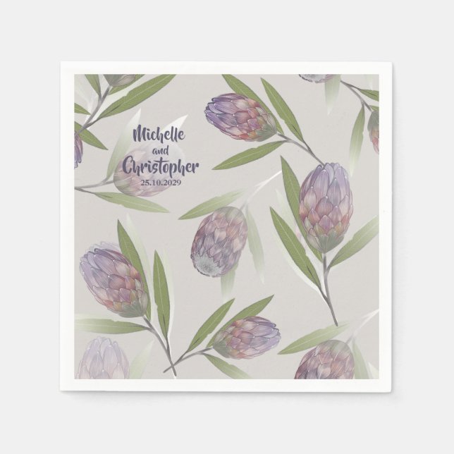 Servilleta De Papel Boda elegante floral morado beige (Anverso)