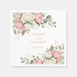 Servilleta De Papel Boda elegante floral rosa verde