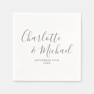 Servilleta De Papel Boda elegante gris y blanco con firma