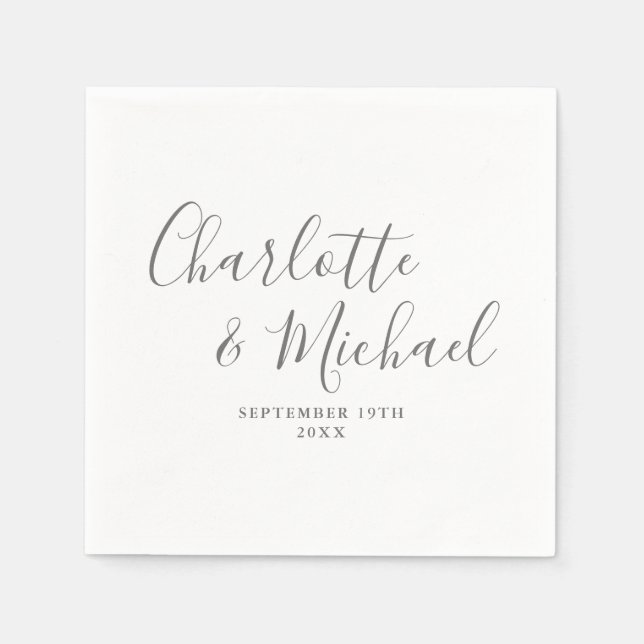 Servilleta De Papel Boda elegante gris y blanco con firma (Anverso)