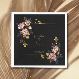 Servilleta De Papel Boda elegante minimalista Boho Black Gold Floral