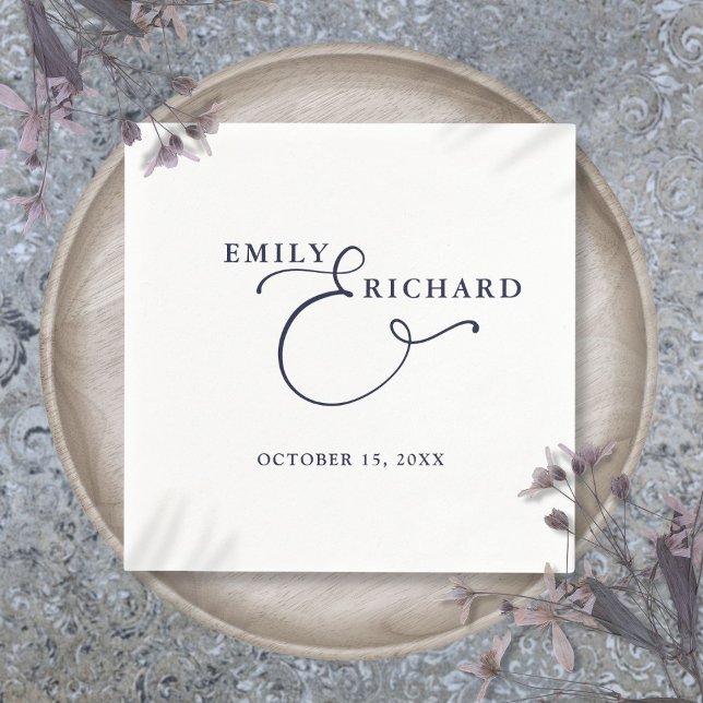 Servilleta De Papel Boda elegante moderna azul marino (Elegant Modern Navy Blue Wedding Napkins)
