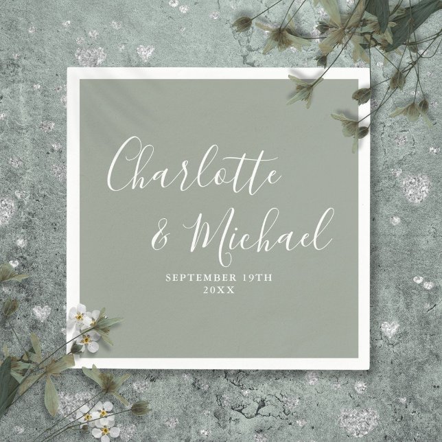 Servilleta De Papel Boda elegante moderno de escritura Sage Green Sign (Modern Elegant Sage Green Signature Script Wedding Napkins)