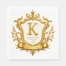 Servilleta De Papel Boda Elegante Monograma Cresta Dorada Vintage