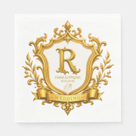 Servilleta De Papel Boda Elegante Monograma Cresta Dorada Vintage