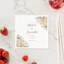 Servilleta De Papel Boda elegante perla blanca y rosa marfil