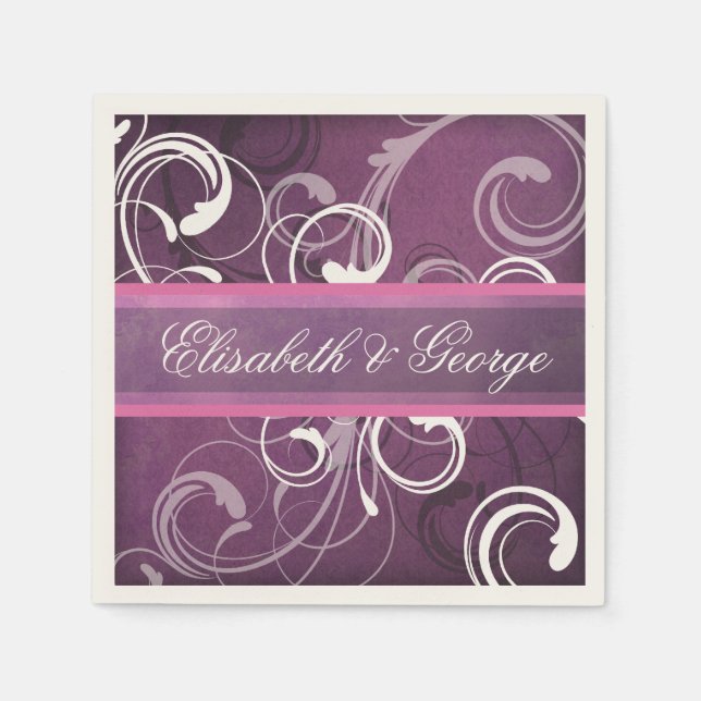 Servilleta De Papel Boda elegante Royal Purple Grunge Damask Swirls (Anverso)