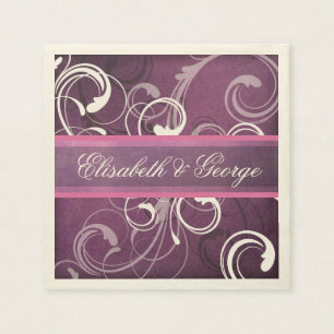 Servilleta De Papel Boda elegante Royal Purple Grunge Damask Swirls