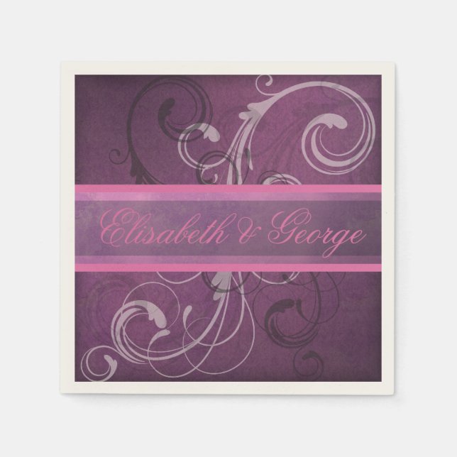Servilleta De Papel Boda elegante Royal Purple Grunge Damask Swirls (Anverso)