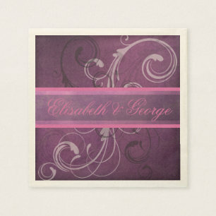 Servilleta De Papel Boda elegante Royal Purple Grunge Damask Swirls