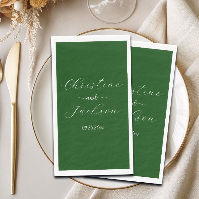 Servilleta De Papel Boda Elegante Script Verde Musgo (Subido por el creador)