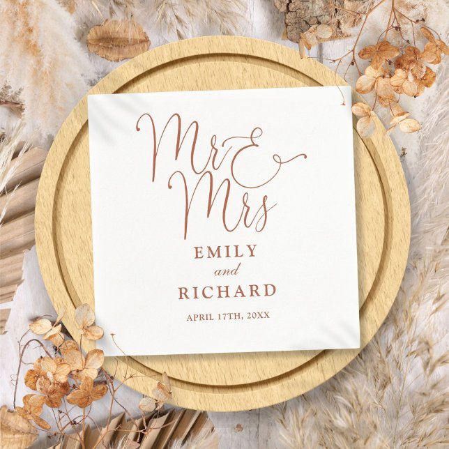 Servilleta De Papel Boda Elegante Terracota de Mr y Mrs Script (Mr And Mrs Script Elegant Terracotta Wedding Napkins)